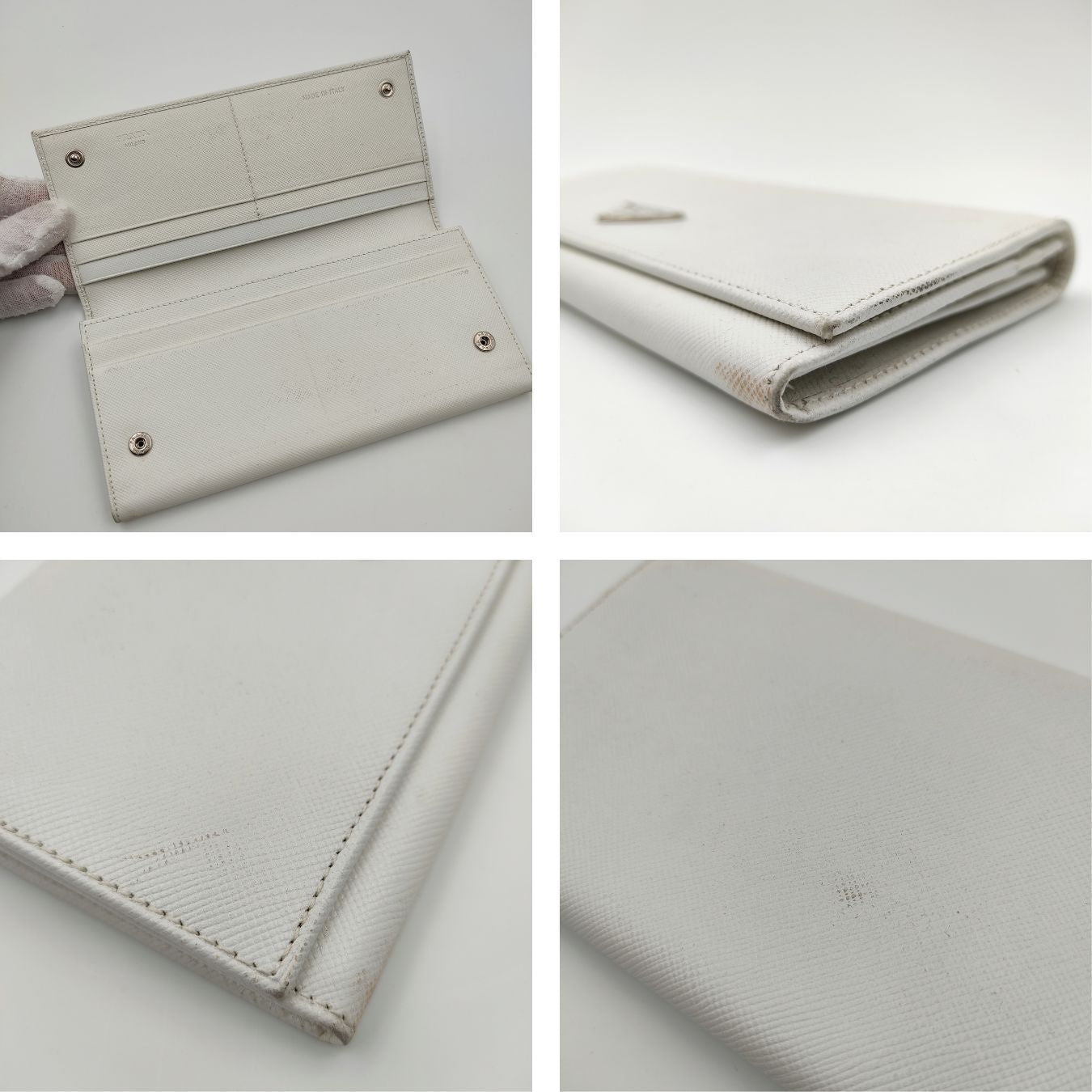 Prada Saffiano long wallet in white leather