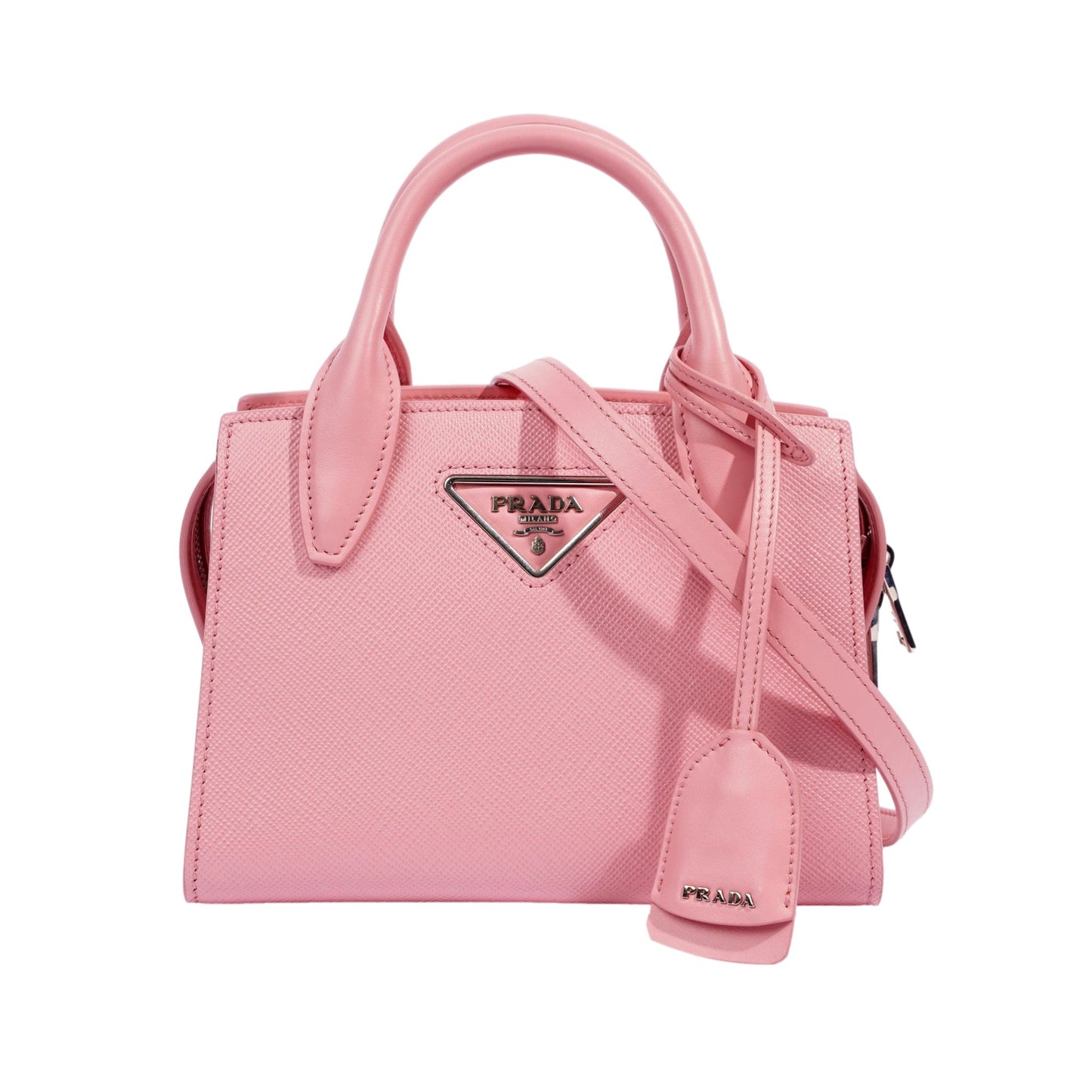 Prada Kristen Saffiano Top Handle Mini Tote Crossbody Bag Petalo Pink