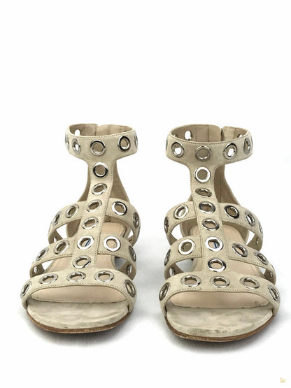 Prada Beige Suede Rivet Stud Caged Sandals