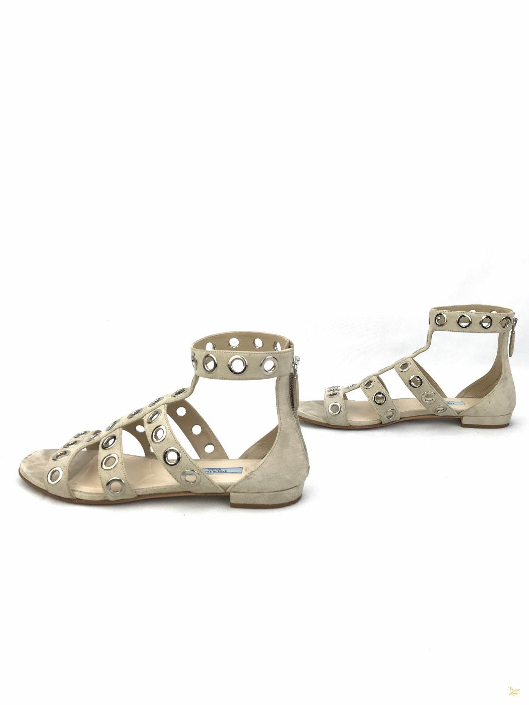 Prada Beige Suede Rivet Stud Caged Sandals