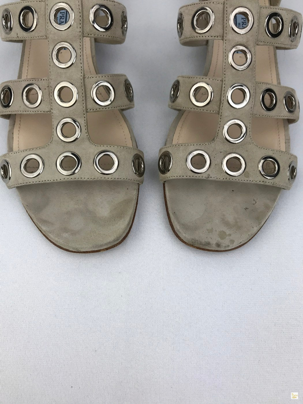 Prada Beige Suede Rivet Stud Caged Sandals