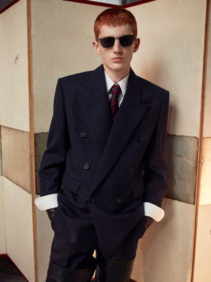 Marine Blue Double-Breasted Wool Jacket