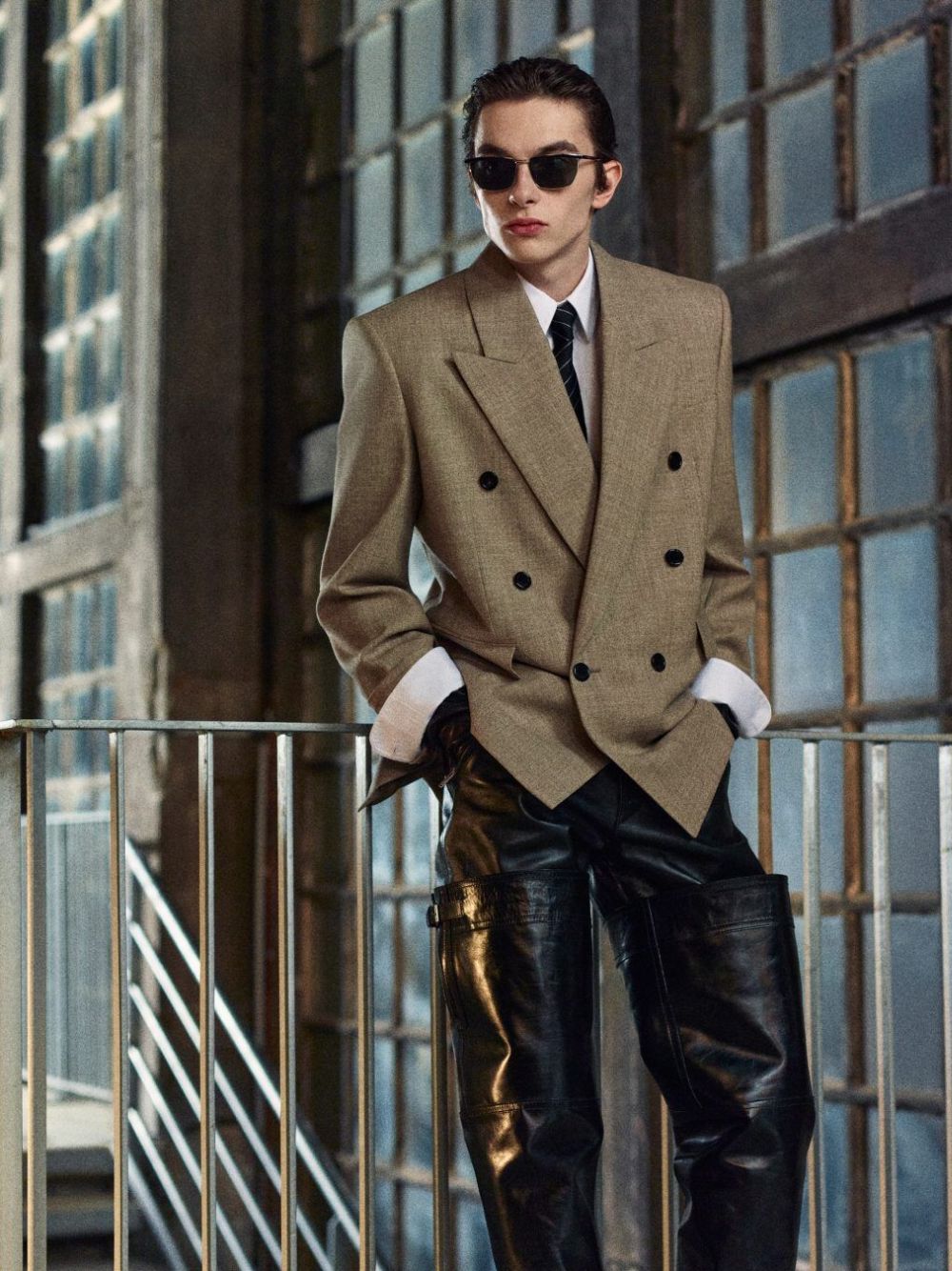 Beige Taupe Wool Double-Breasted Blazer