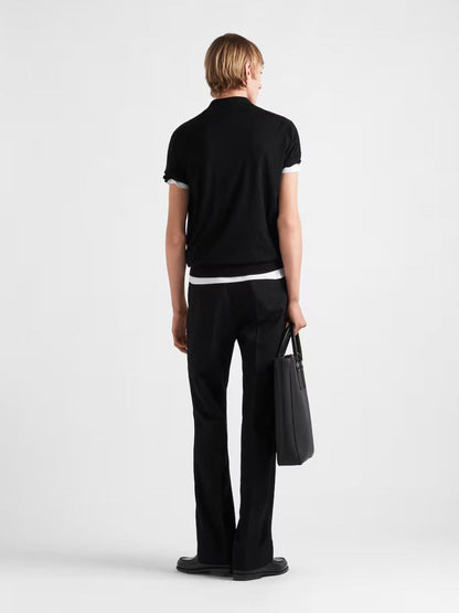Black Superfine Wool Polo Shirt
