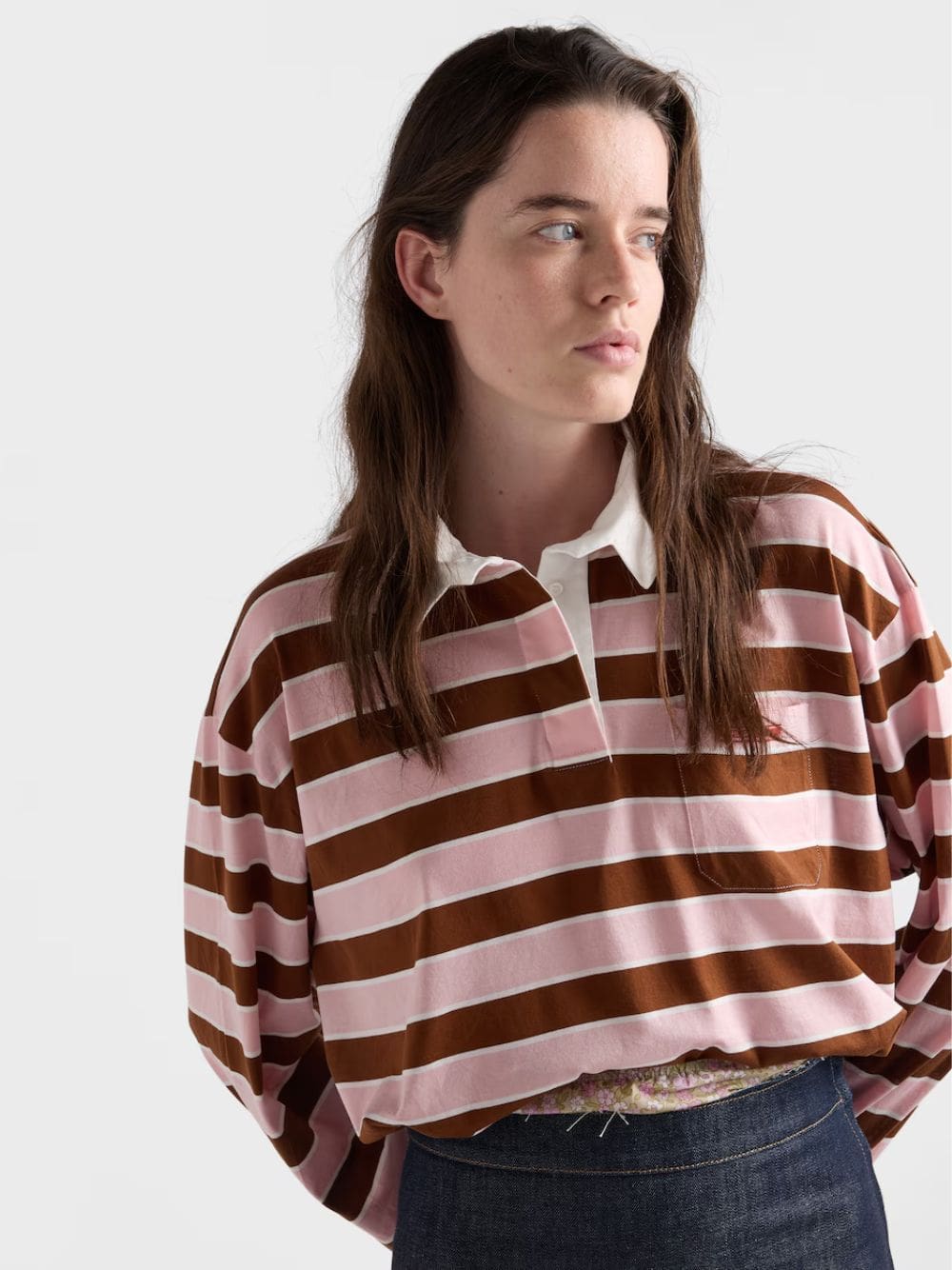 Alabaster and Tobacco Striped Cotton Top