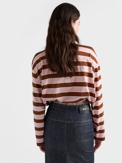 Alabaster and Tobacco Striped Cotton Top