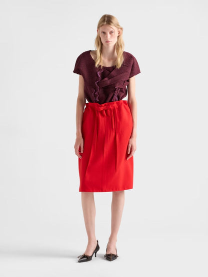 Red Melange Natté Wool Midi Skirt