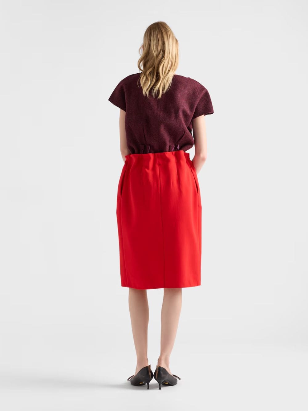 Red Melange Natté Wool Midi Skirt