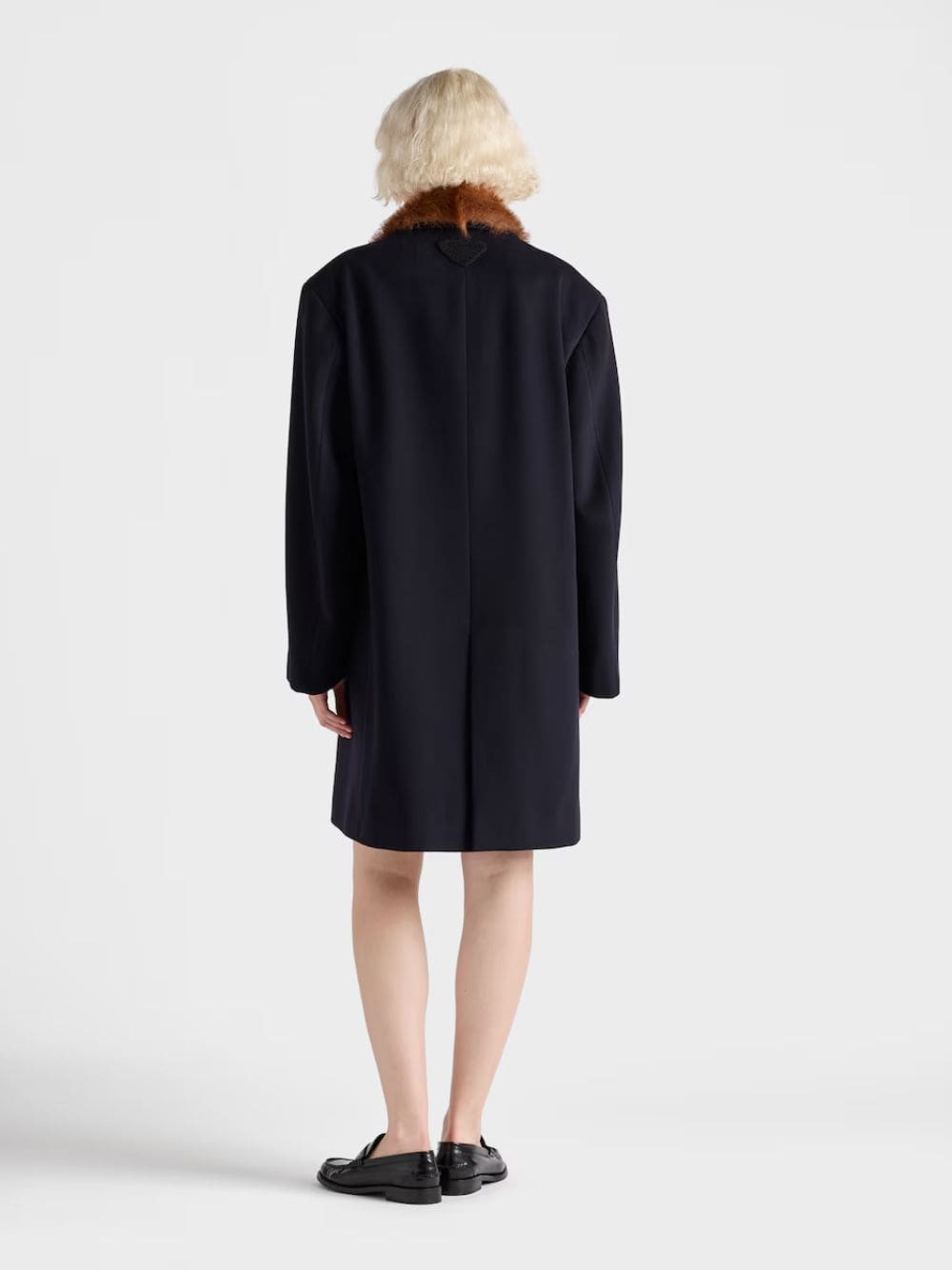 Navy Wool Coat with Shearling Collar