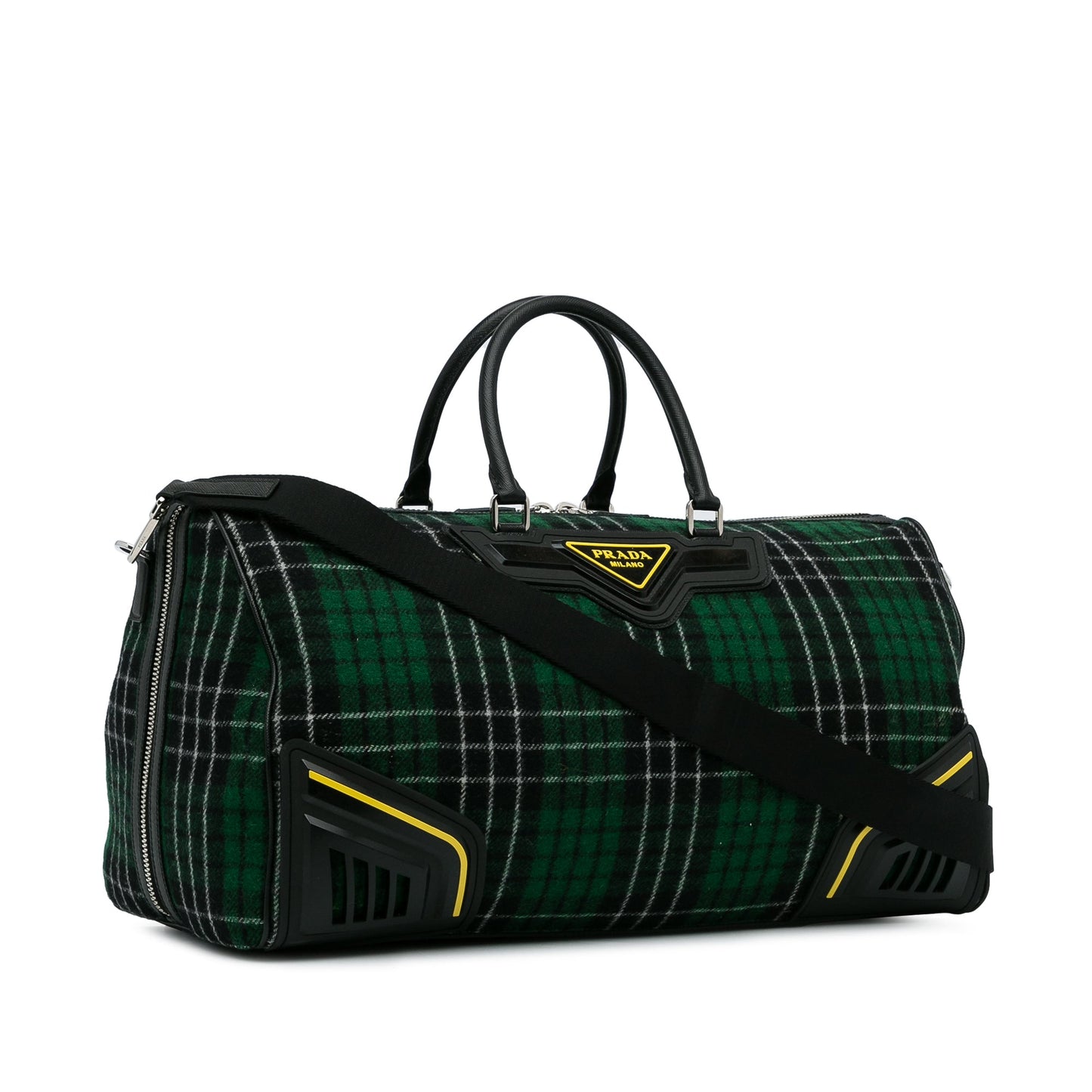 Prada Tartan Travel Bag Green Checkered Wool