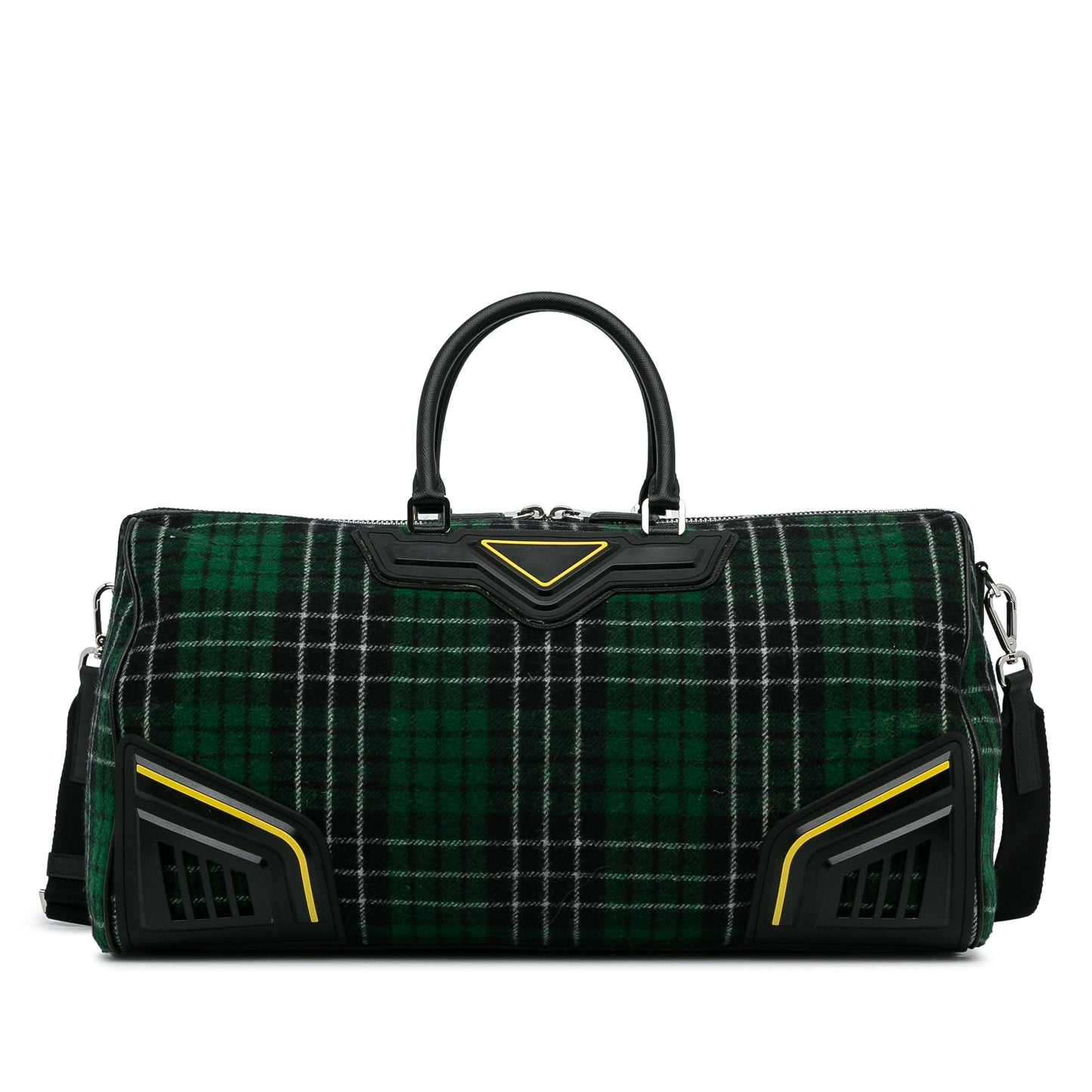 Prada Tartan Travel Bag Green Checkered Wool