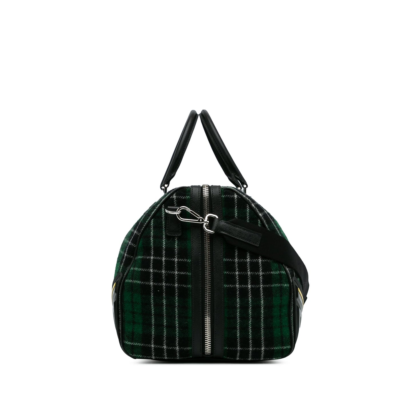 Prada Tartan Travel Bag Green Checkered Wool