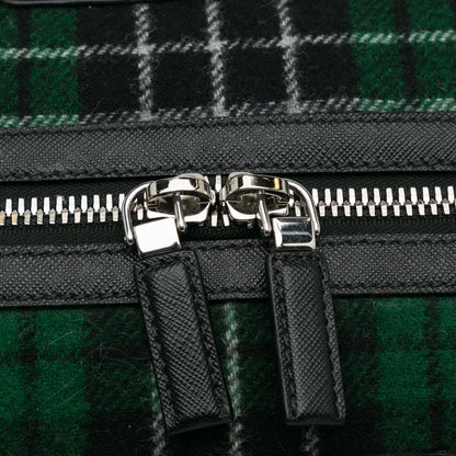 Prada Tartan Travel Bag Green Checkered Wool