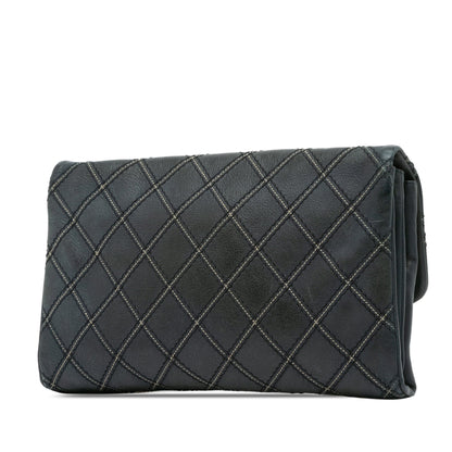 Blue Chanel Iridescent Calfskin Stitch Flap Crossbody Bag