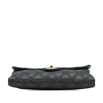 Blue Chanel Iridescent Calfskin Stitch Flap Crossbody Bag