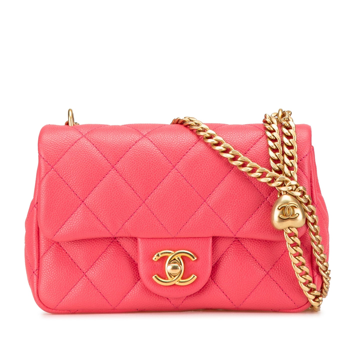 Pink Chanel Mini Quilted Caviar Sweetheart Flap Crossbody Bag