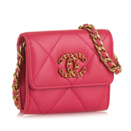 Pink Chanel 19 Flap Wallet on Chain Crossbody Bag