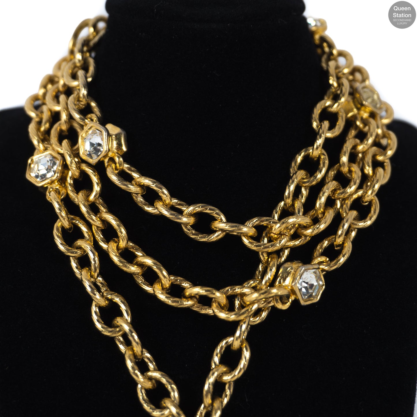 Gold Medallion With Crystals Long Necklace