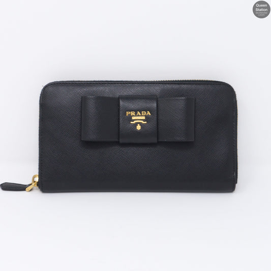 Black Saffiano Bow Zip Wallet