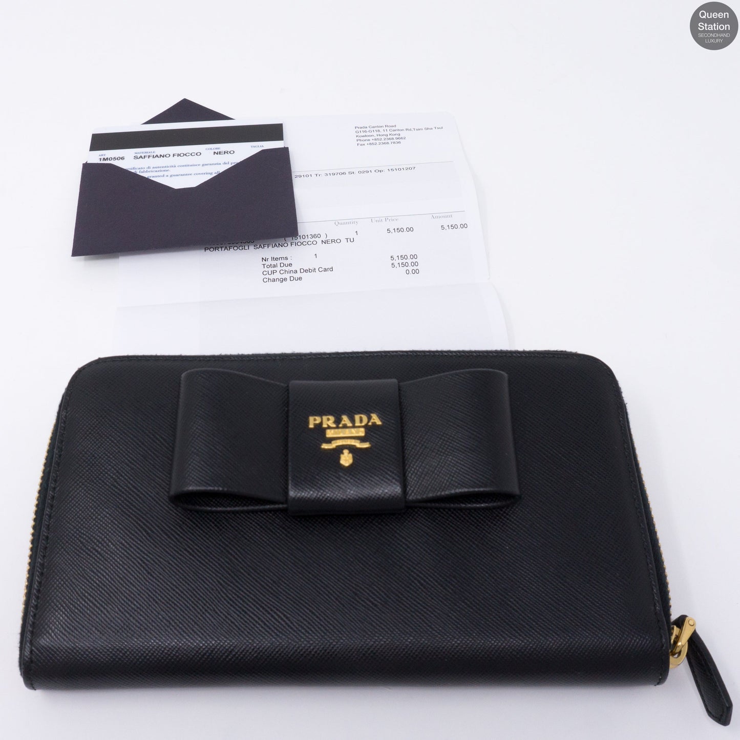 Black Saffiano Bow Zip Wallet