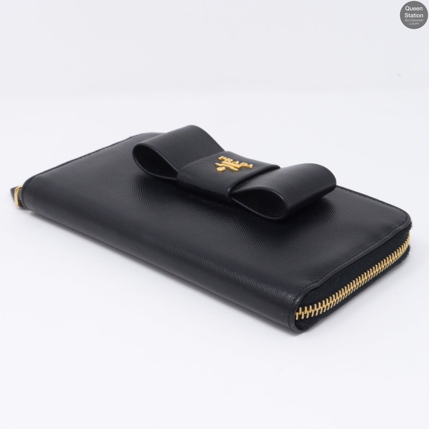 Black Saffiano Bow Zip Wallet