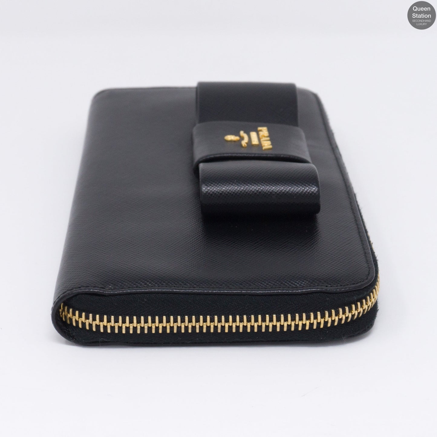 Black Saffiano Bow Zip Wallet