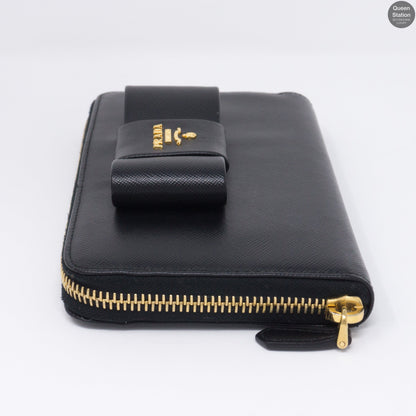 Black Saffiano Bow Zip Wallet