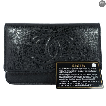 Black Caviarskin Leather Wallet on Chain WOC