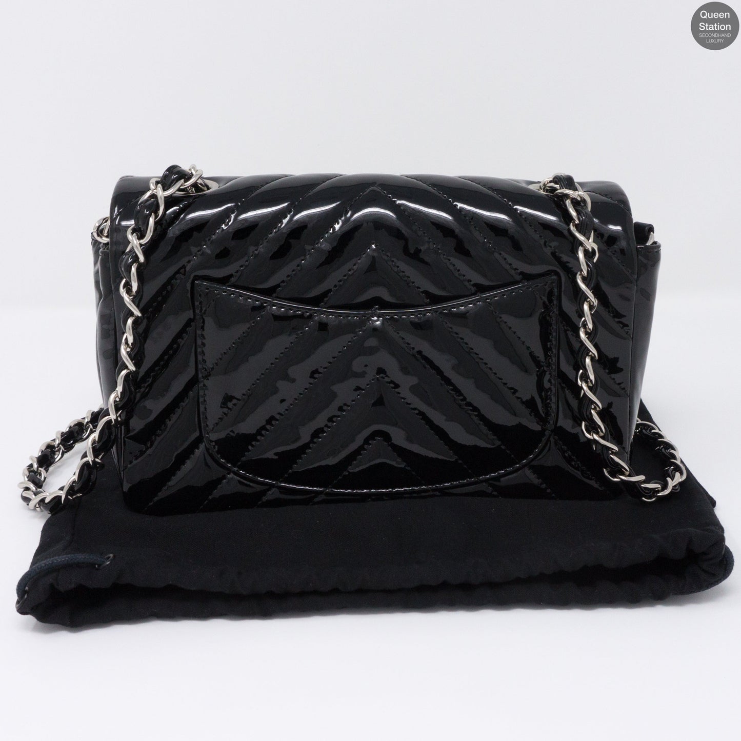 Chevron Rectangular Mini Flap Black Patent Leather Bag