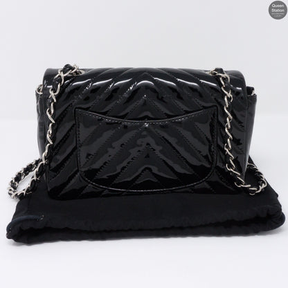 Chevron Rectangular Mini Flap Black Patent Leather Bag