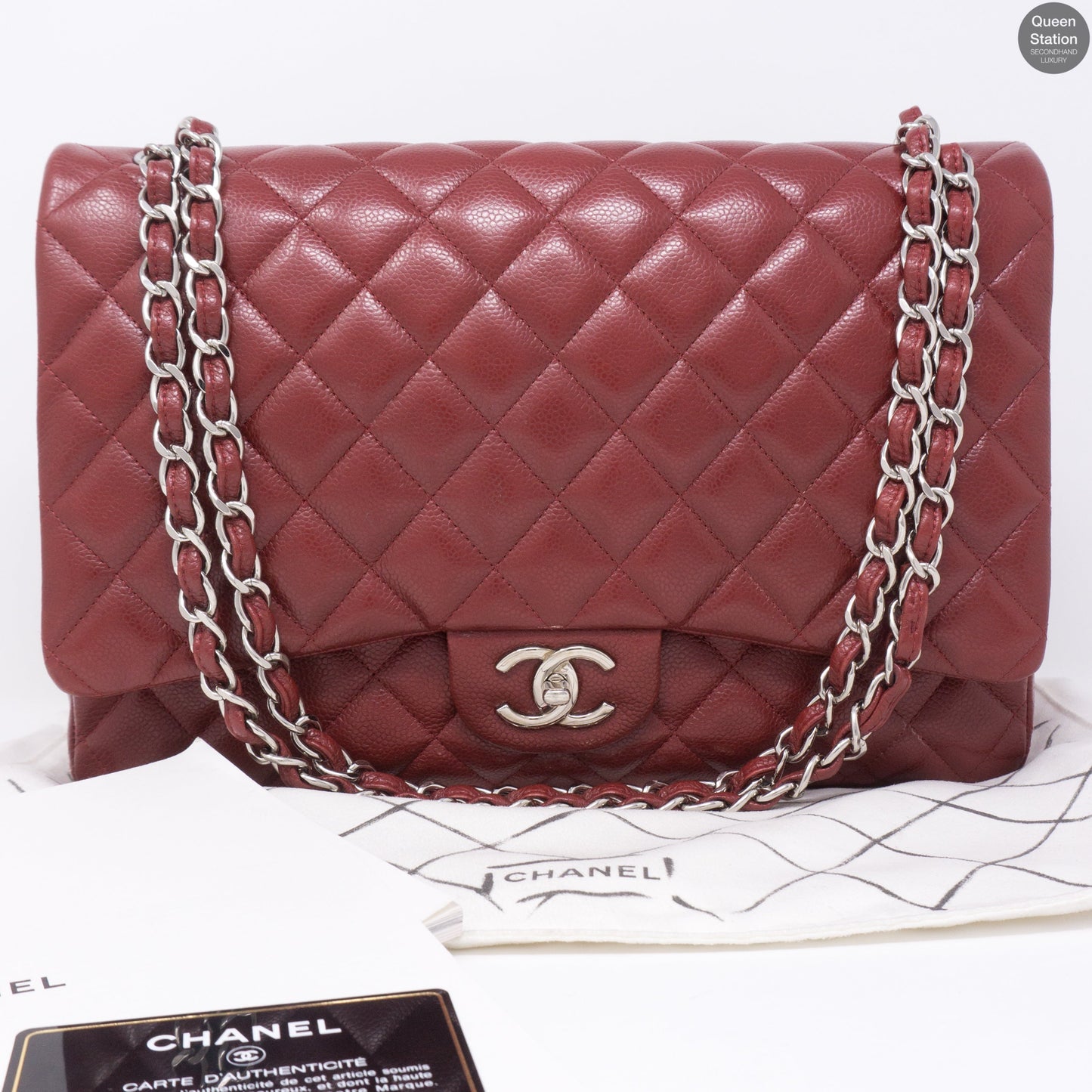 Classic Double Flap Maxi Red Caviarskin Leather SHW