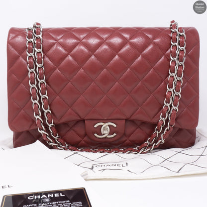 Classic Double Flap Maxi Red Caviarskin Leather SHW