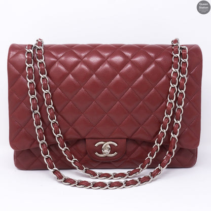 Classic Double Flap Maxi Red Caviarskin Leather SHW
