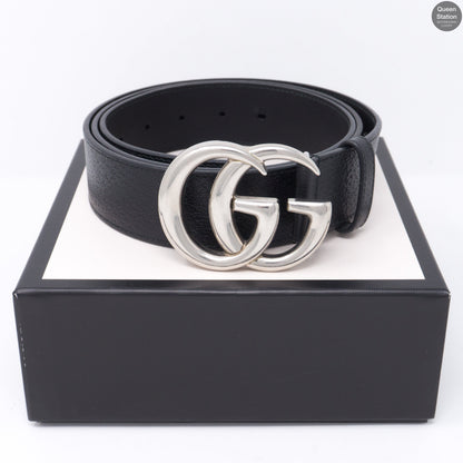 Double G Buckle Black Leather Belt 115 cm