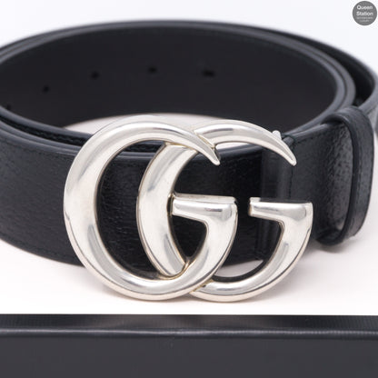 Double G Buckle Black Leather Belt 115 cm