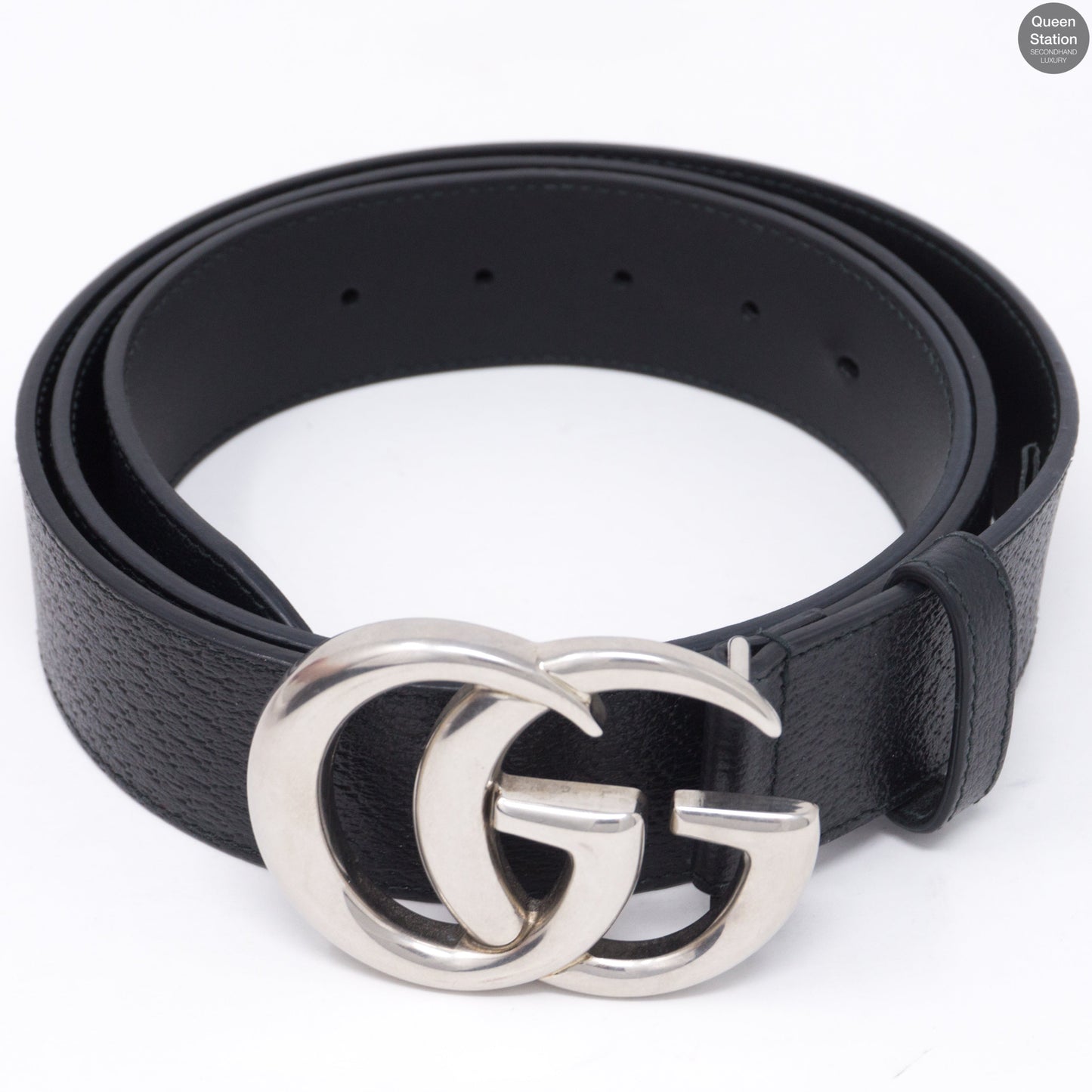 Double G Buckle Black Leather Belt 115 cm