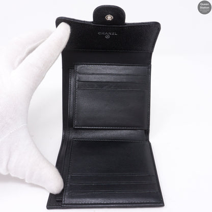 Classic Small Flap Wallet Black Caviarskin Leather