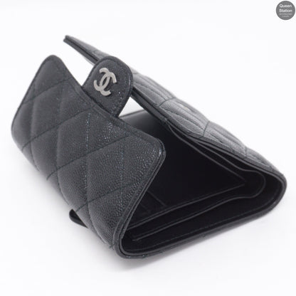 Classic Small Flap Wallet Black Caviarskin Leather