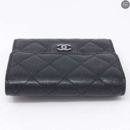 Classic Small Flap Wallet Black Caviarskin Leather