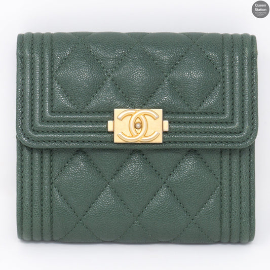 Boy Small Flap Wallet Green Caviarskin Leather