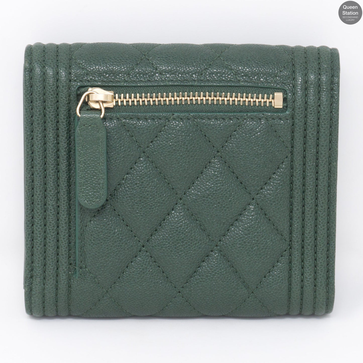 Boy Small Flap Wallet Green Caviarskin Leather