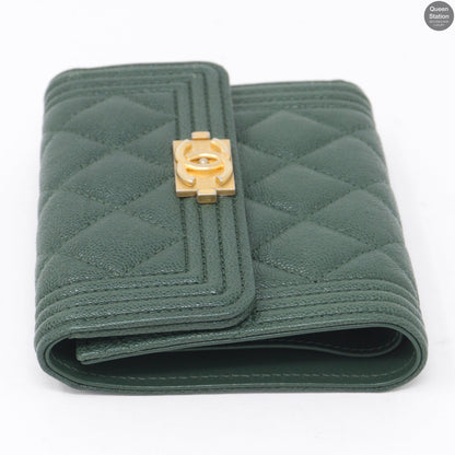 Boy Small Flap Wallet Green Caviarskin Leather