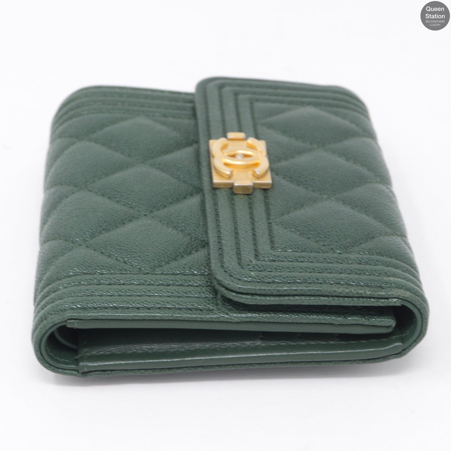 Boy Small Flap Wallet Green Caviarskin Leather