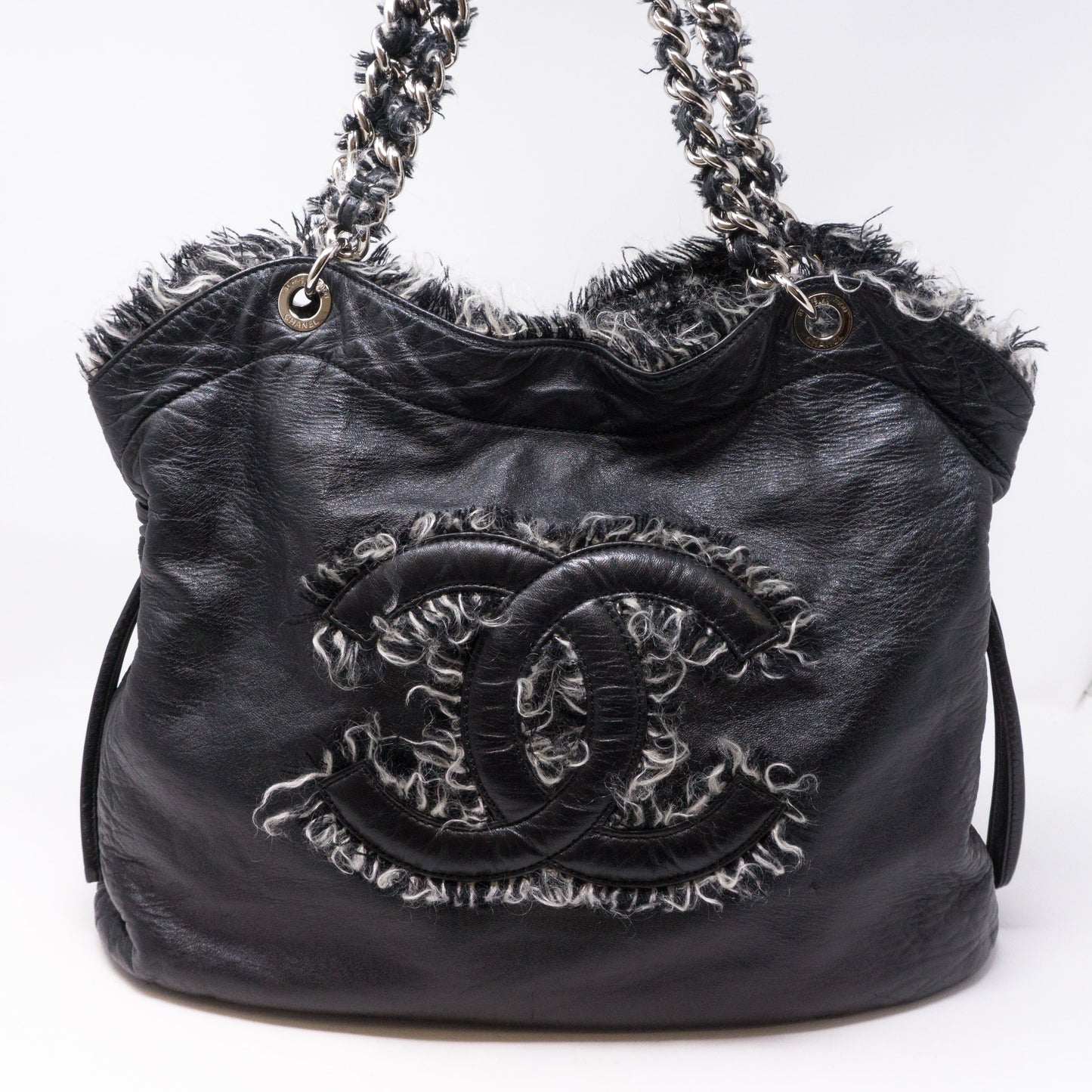 CC Leather And Tweed Chain Tote Bag