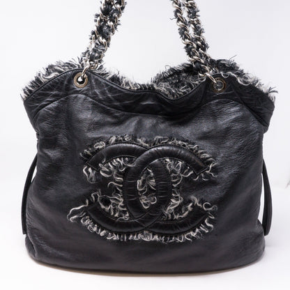 CC Leather And Tweed Chain Tote Bag