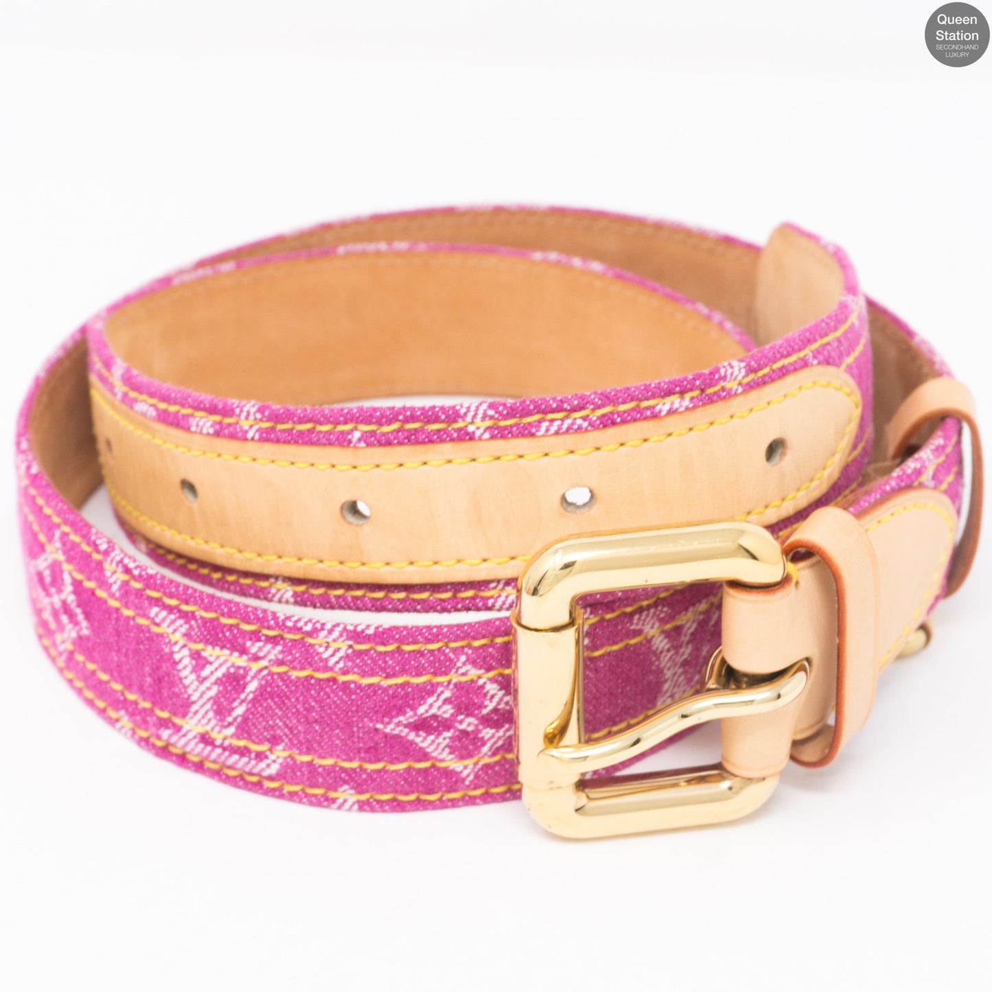 Louis-vuitton Monogram Belt Pink Denim 80 cm