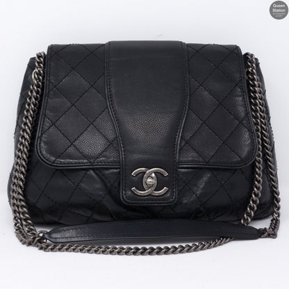 Large Black Leather Messenger Bag