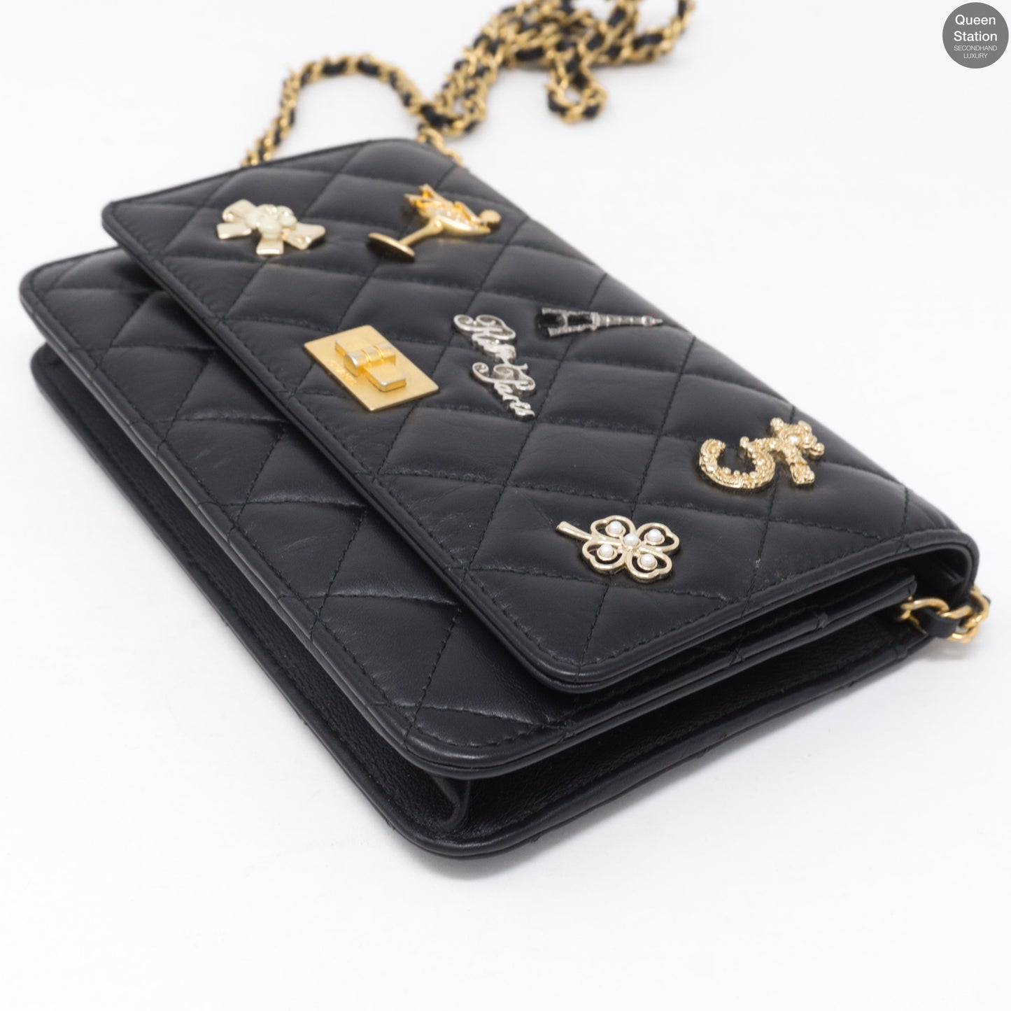 Black Leather Lucky Charms Wallet On Chain