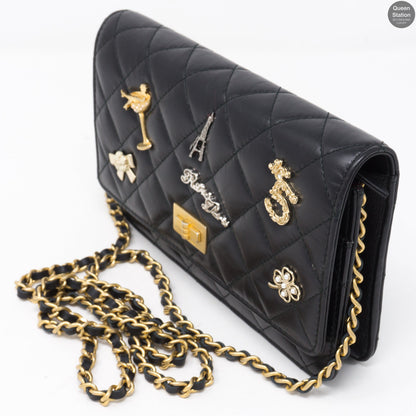 Black Leather Lucky Charms Wallet On Chain