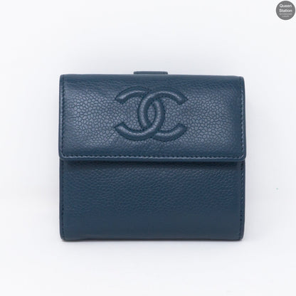 Bi-Fold CC Wallet Navy Caviarskin Leather